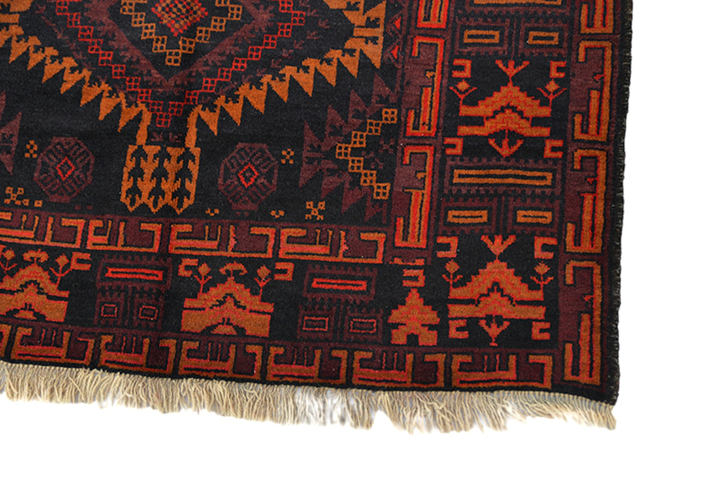 Black Handmade Rug | Wool Rug | 4 x 7 Rug | Orange Black Rug | Geometric Tribal Rug | Vintage Afghan Rug