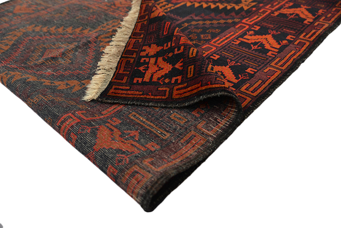 Black Handmade Rug | Wool Rug | 4 x 7 Rug | Orange Black Rug | Geometric Tribal Rug | Vintage Afghan Rug