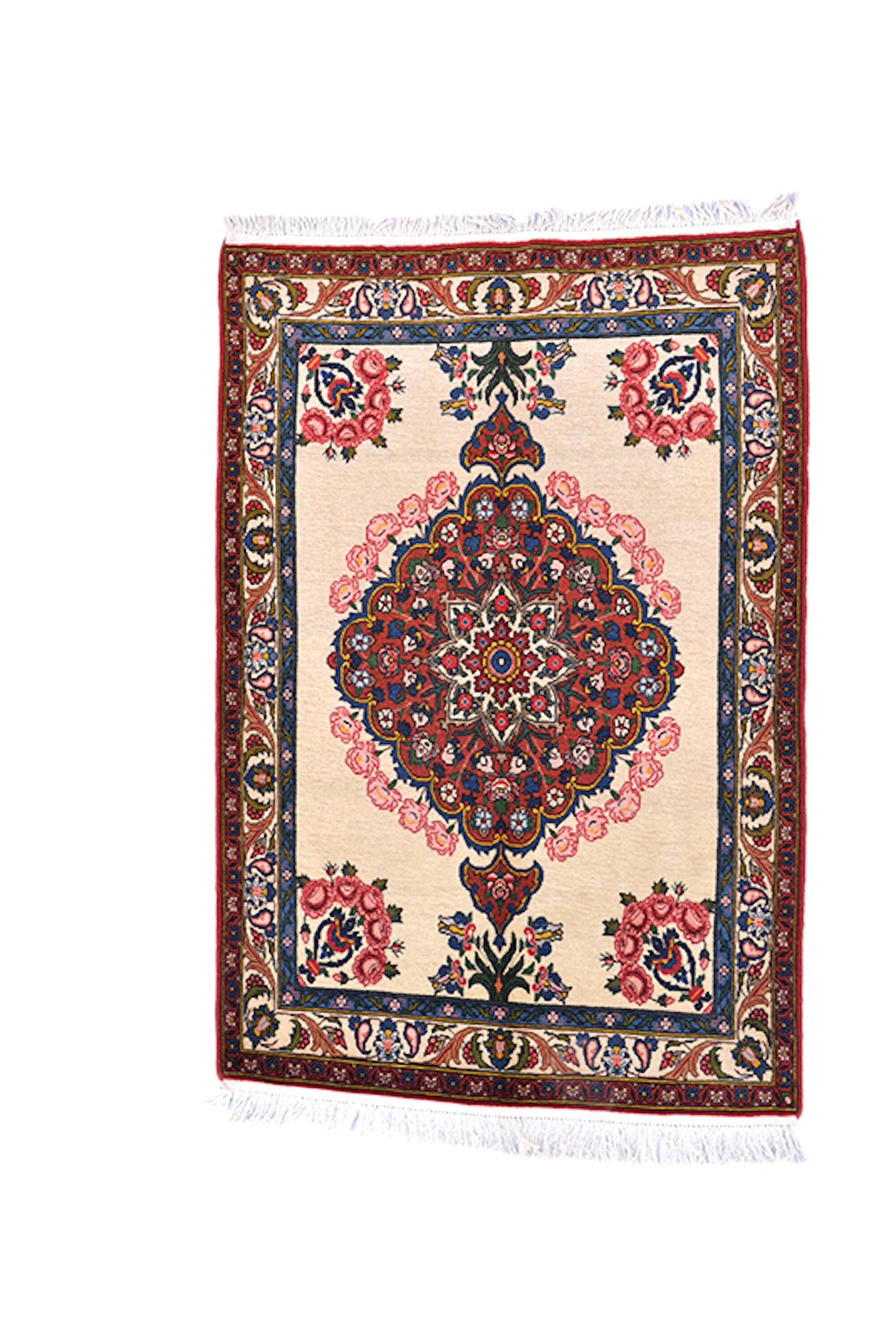 Vintage Red Blue Handmade 3x4 Area Rug with Floral Medallion