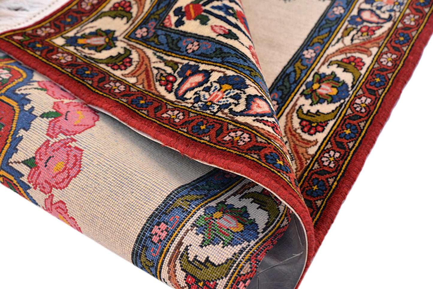 Vintage Red Blue Handmade 3x4 Area Rug with Floral Medallion