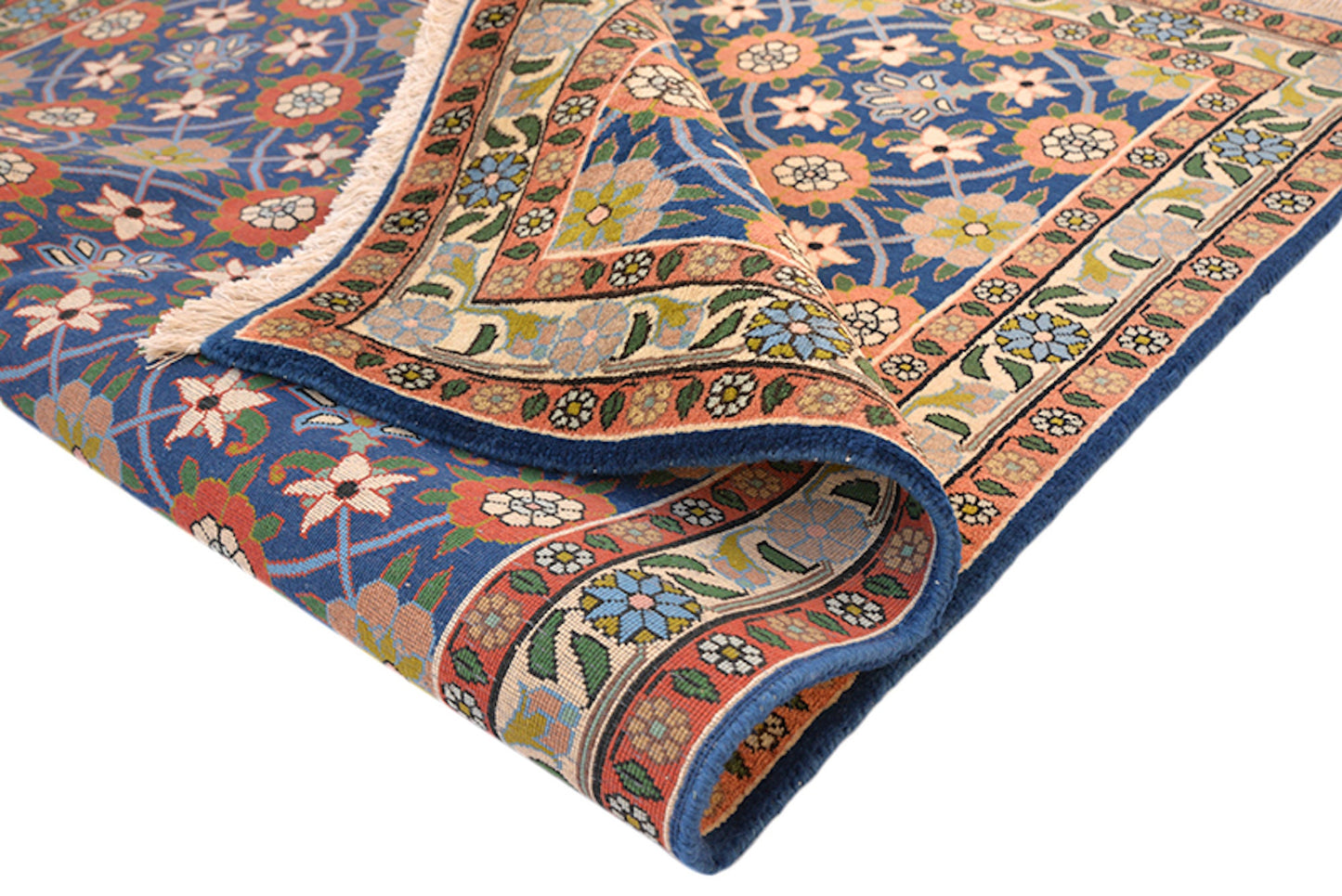 Navy Blue Antique 4 x 5 Area Rug | Geometric Floral Pattern with Border | Wool Hand Knotted Dark Kitchen Rug