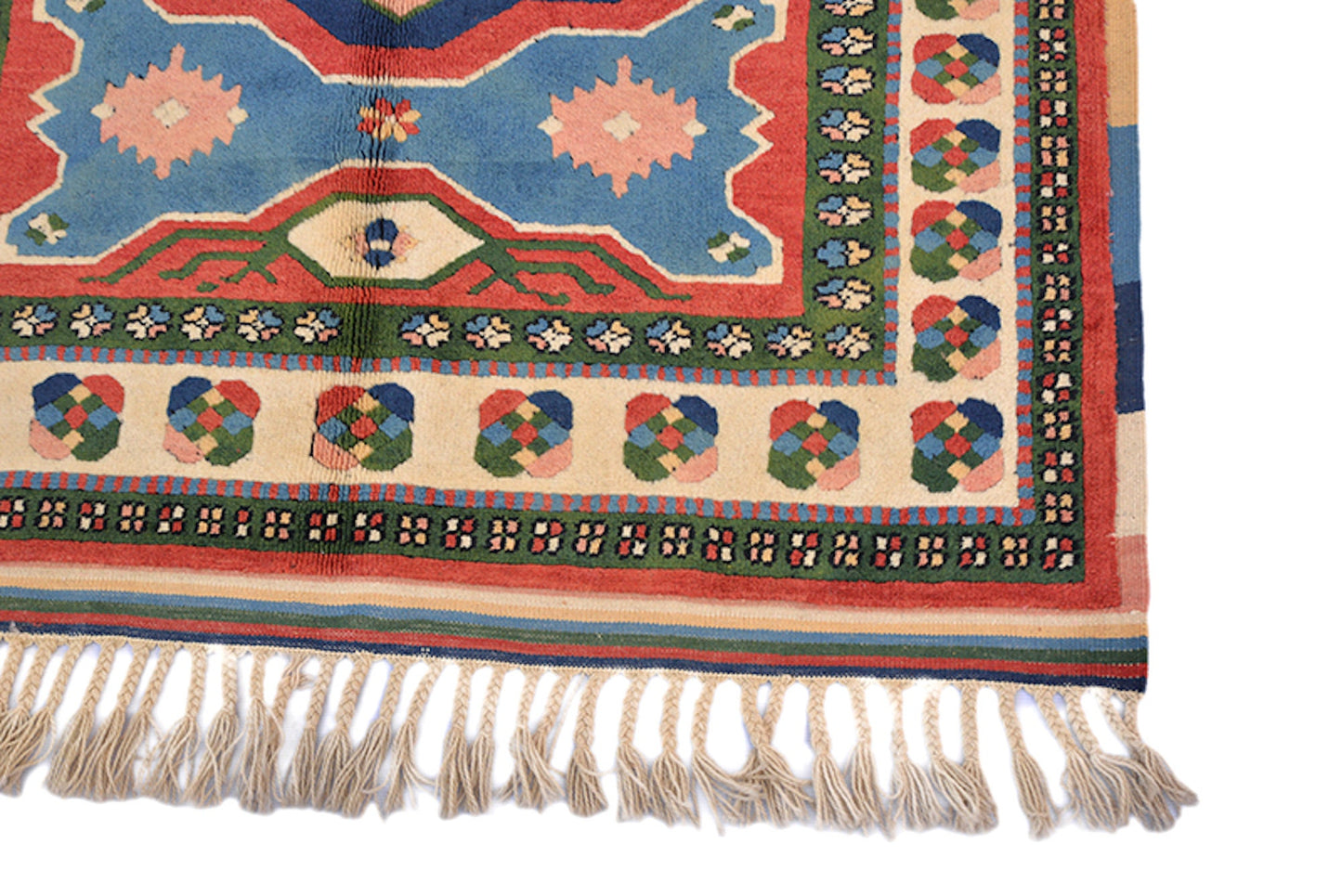 Colorful 3x5 Turkish Kazak Rug | Geometric Tribal Pattern | Red Blue Green Area Rug | Entryway Small Rug | Wool Hand knotted