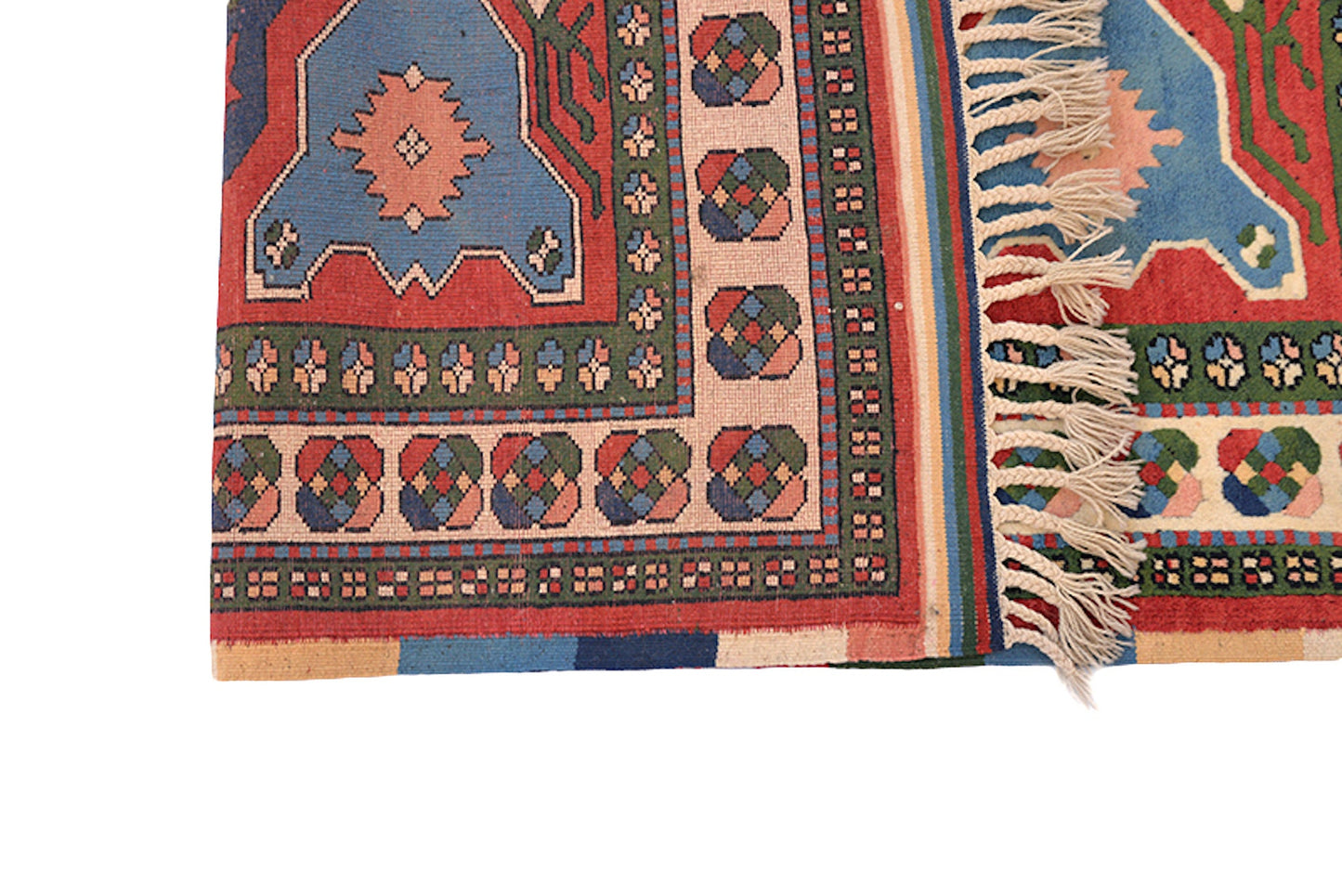 Colorful 3x5 Turkish Kazak Rug | Geometric Tribal Pattern | Red Blue Green Area Rug | Entryway Small Rug | Wool Hand knotted