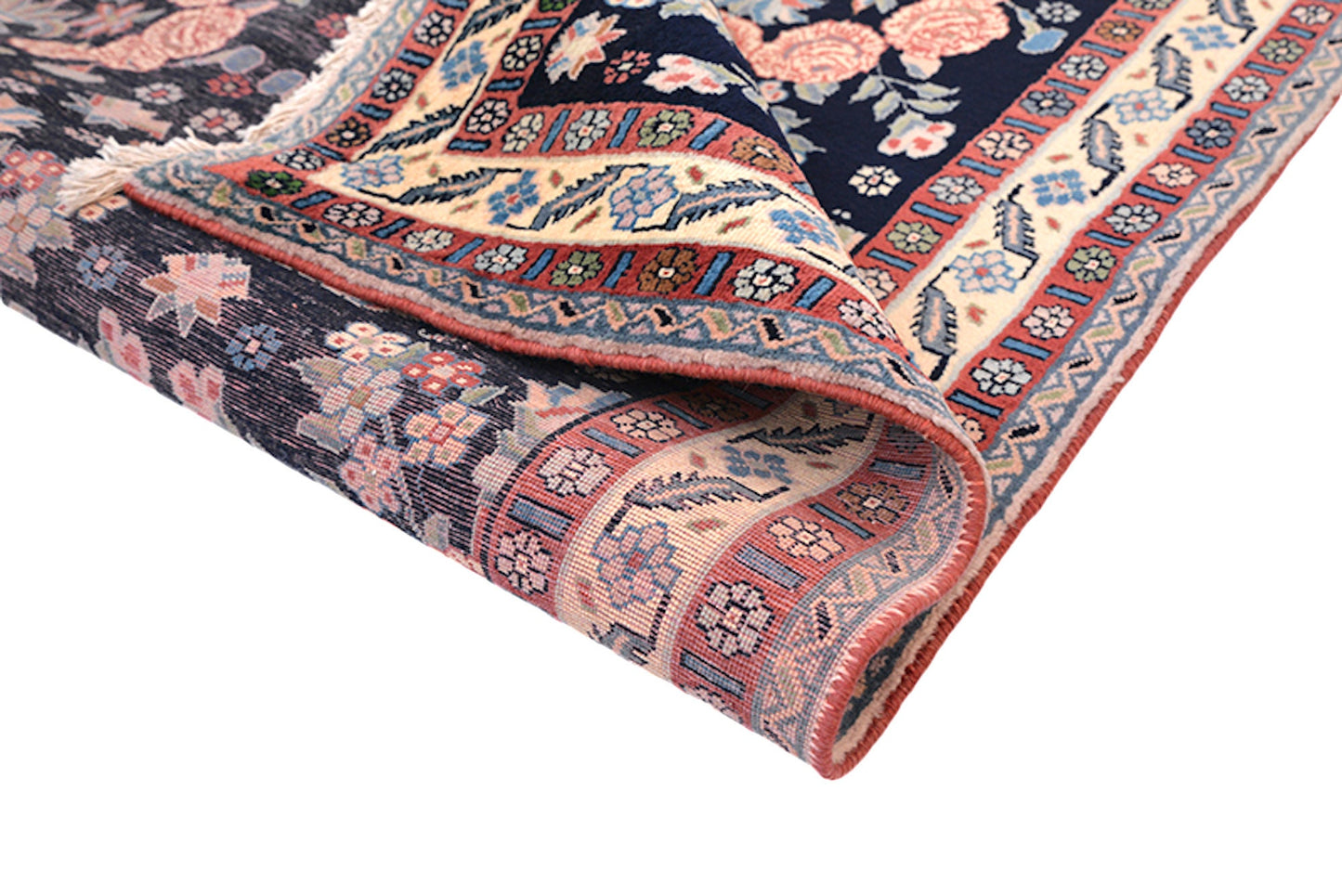 Navy Pink Floral 4 x 6 Handmade Rug | Wool Oriental One of a Kind Area Rug | Entryway Statement Rug | Country Home Decor