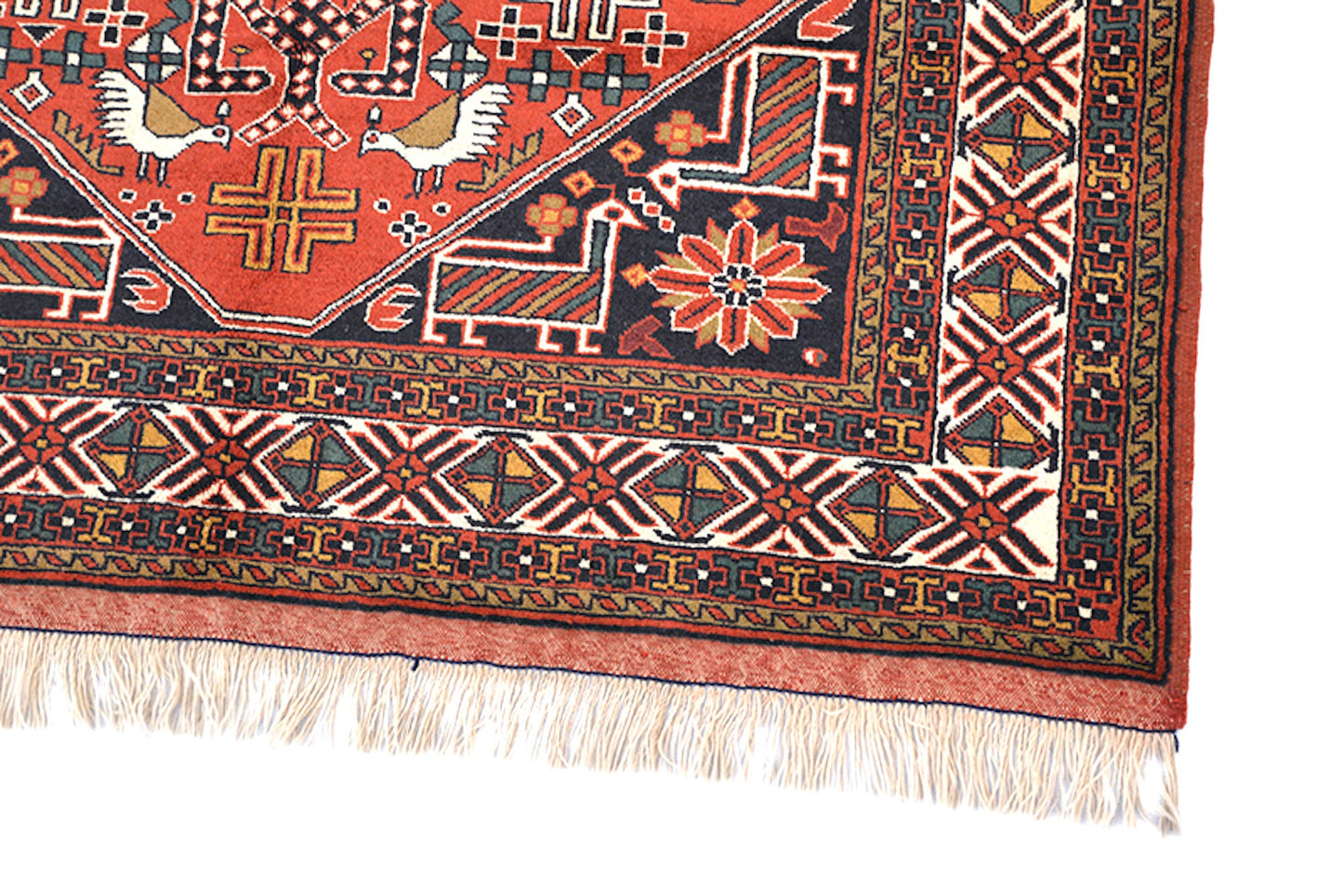 4 x 6 Feet Orange Blue Turkish Caucasian Rug | Hand Woven Area Rug | Oriental Persian Rug | Living Room Rug | Accent Geometric Pattern Rug