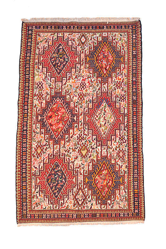 4 x 6 Feet Colorful Turkish Caucasian Rug | Hand Woven Area Rug | Oriental Persian Rug | Living Room Rug | Accent Geometric Pattern Wool Rug