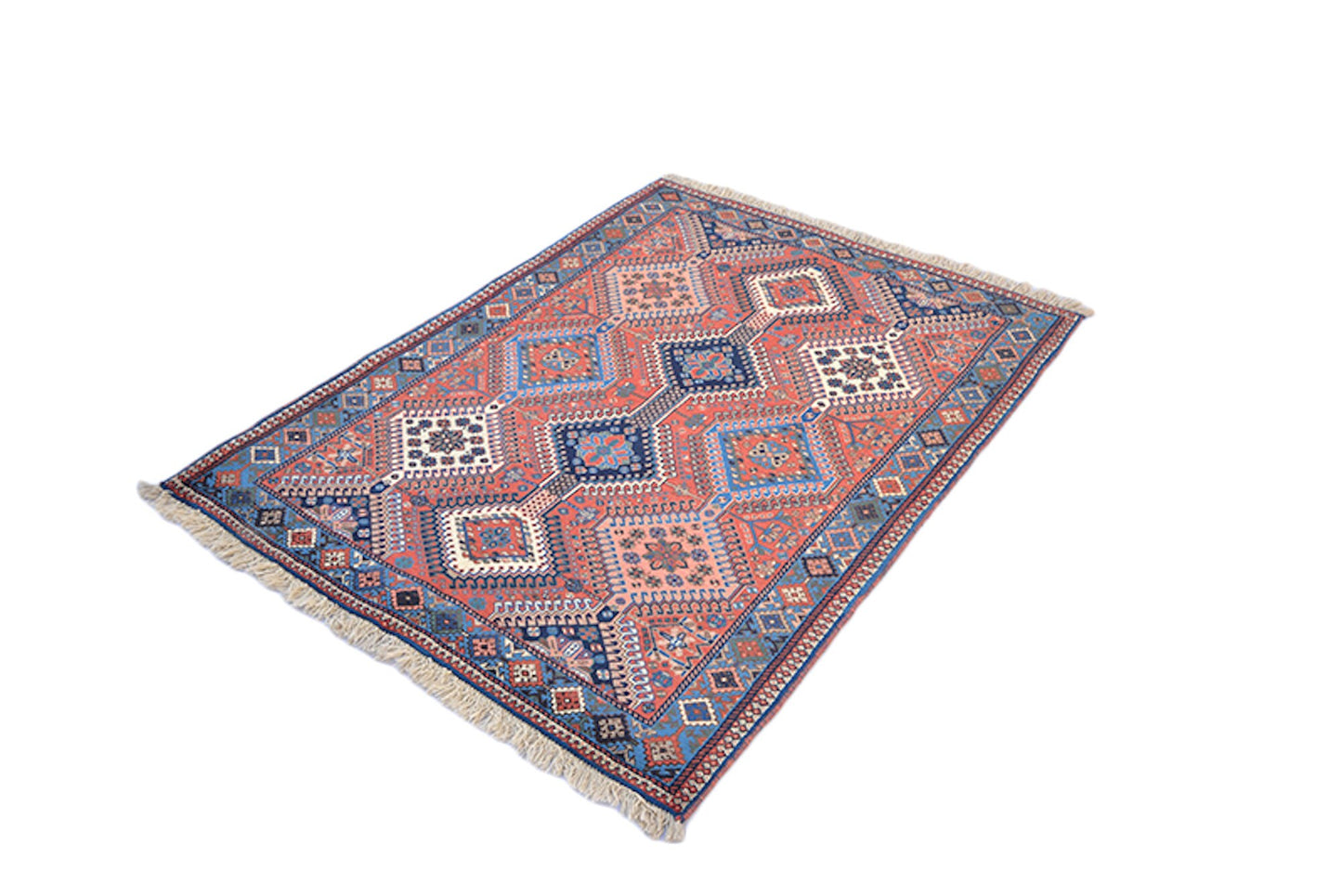 3 x 5 Orange Blue Turkish Tribal Rug | Hand Woven with Diamond Shaped Geometric Pattern | Accent Rustic Home Decor Rug