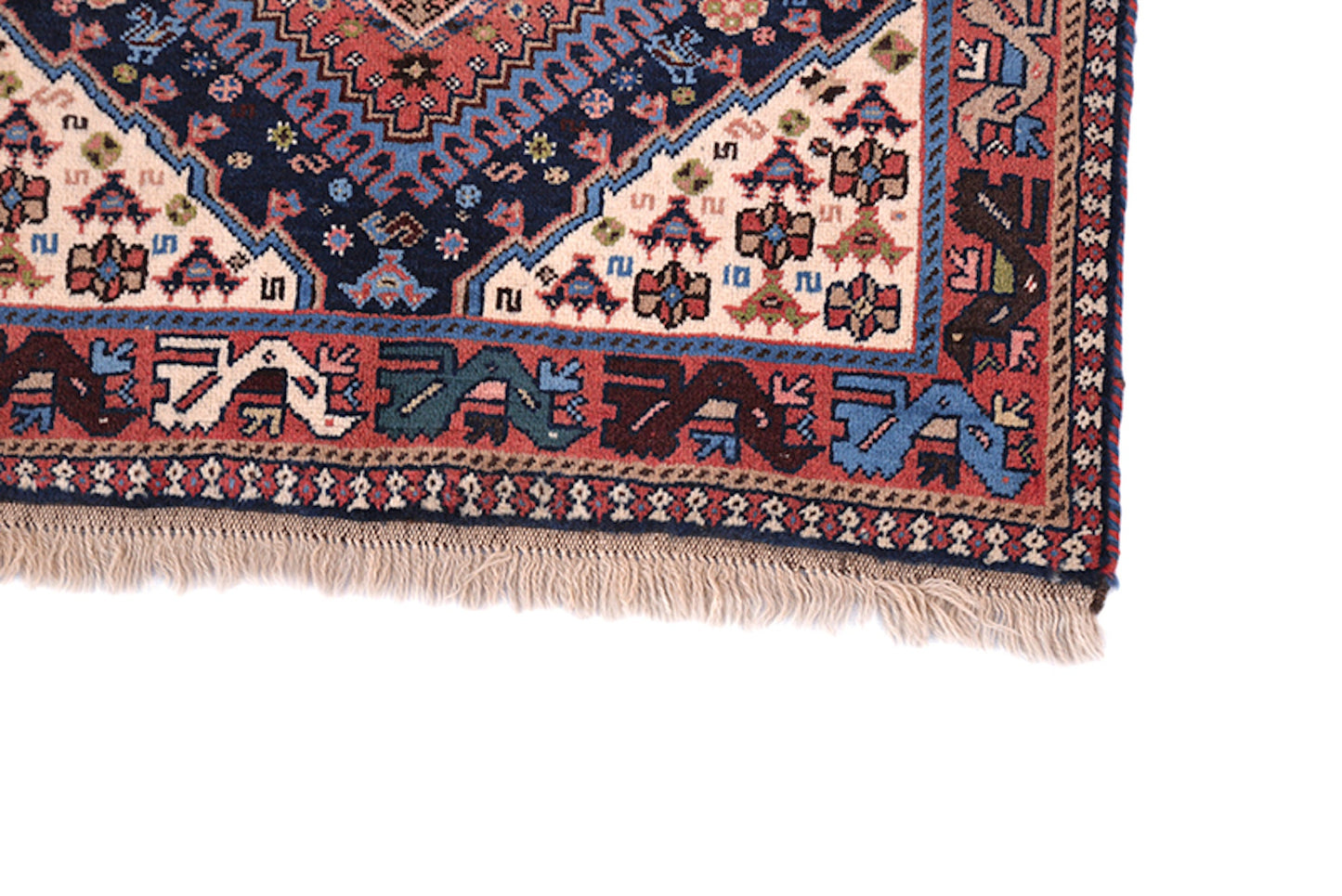 Navy Blue Handmade Area Rug with Geometric Tribal Medallion Design | Pink and Colorful Details | Wool