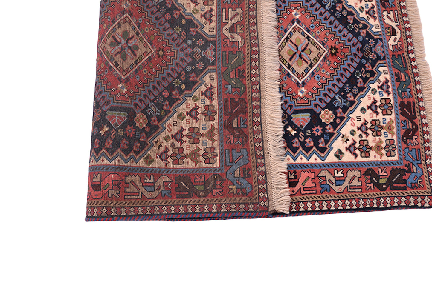 Navy Blue Handmade Area Rug with Geometric Tribal Medallion Design | Pink and Colorful Details | Wool