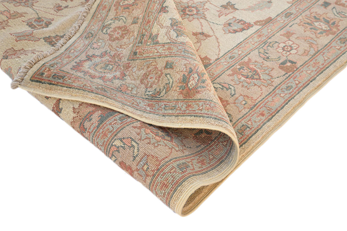 4 x 6 Beige Antique Rug | Farmhouse Style Entryway or Kitchen Area Rug with Floral Border and Light Colored Designs | Wool Handmade