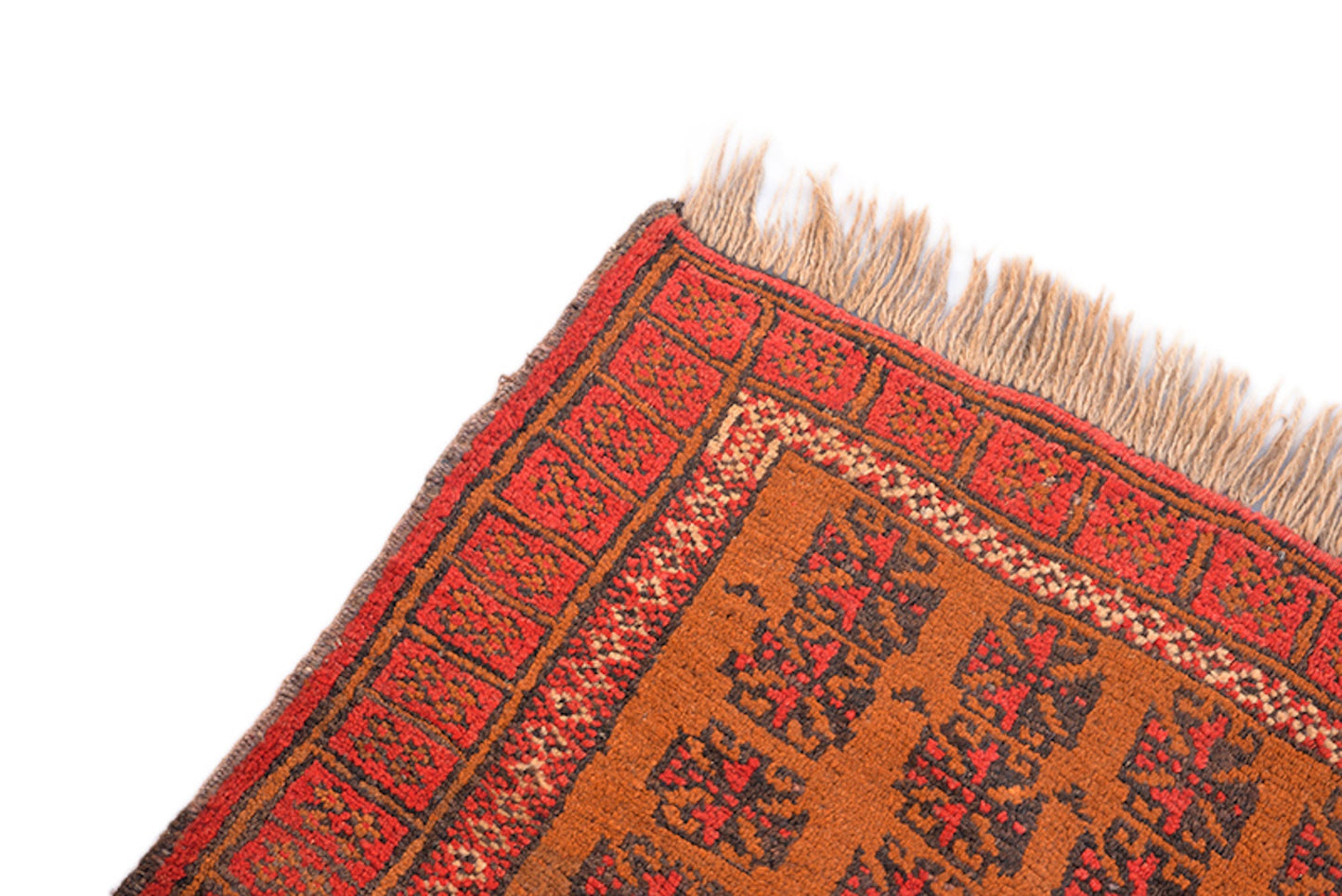 Vintage Brown Orange 3x4 Handmade Rug | Geometric Tribal Nomadic Pattern woven with Dyed Wool