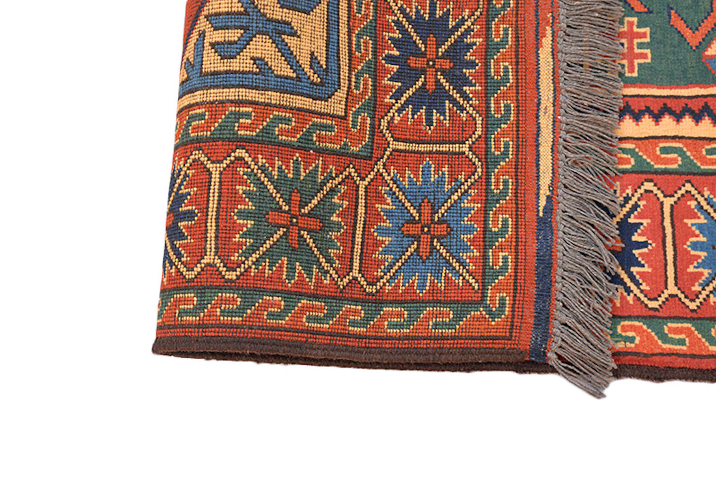 One of a kind Orange Green Antique Rug | 4 x 6 Persian Caucasian Rug | Living Room Rug | Accent Hand Woven Wool Rug | Oriental Geometric Rug