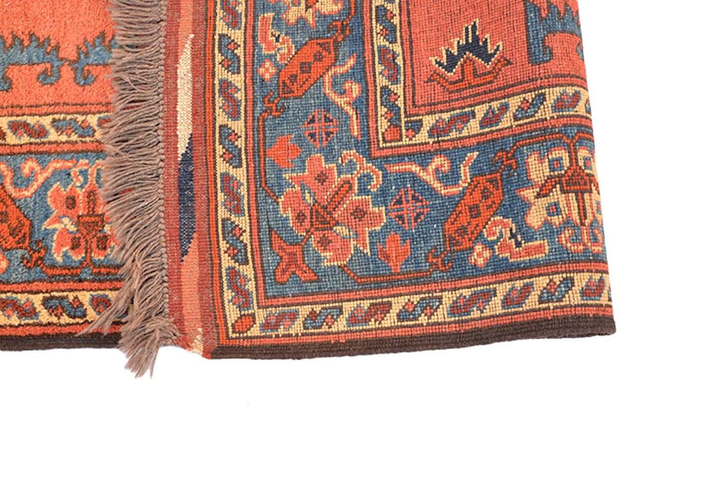 Burnt Orange Green Vintage Rug | 5 x 6 Hand Woven Wool Rug
