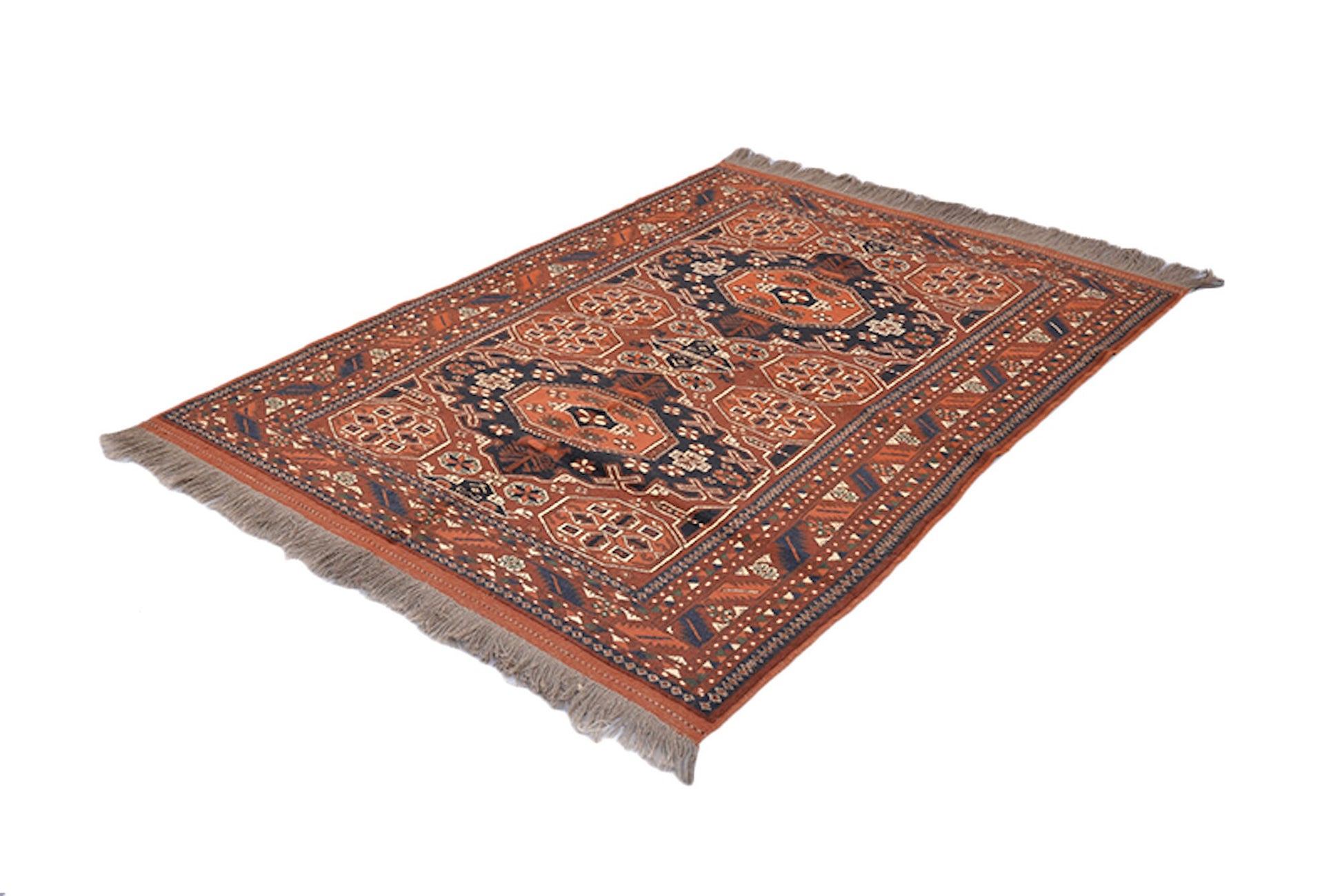 4 x 6 Orange Blue Tribal Geometric Rug| Handmade Oriental Wool Area Rug | Vintage Caucasian Persian Rug | Living Room Entryway Rug