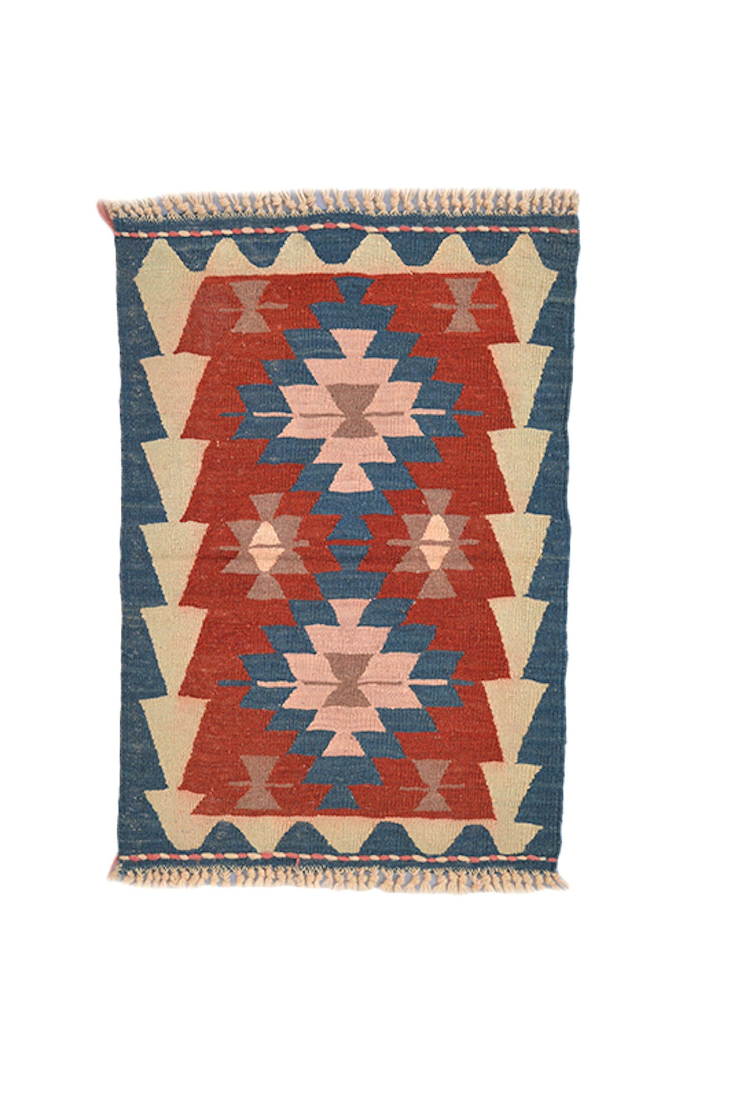 2 x 3 Pink Blue Traditional Kilim Rug | Flatweave Low Pile Wool Handmade Area Rug | Tribal Entryway Small Rug | Vintage Rug Shop