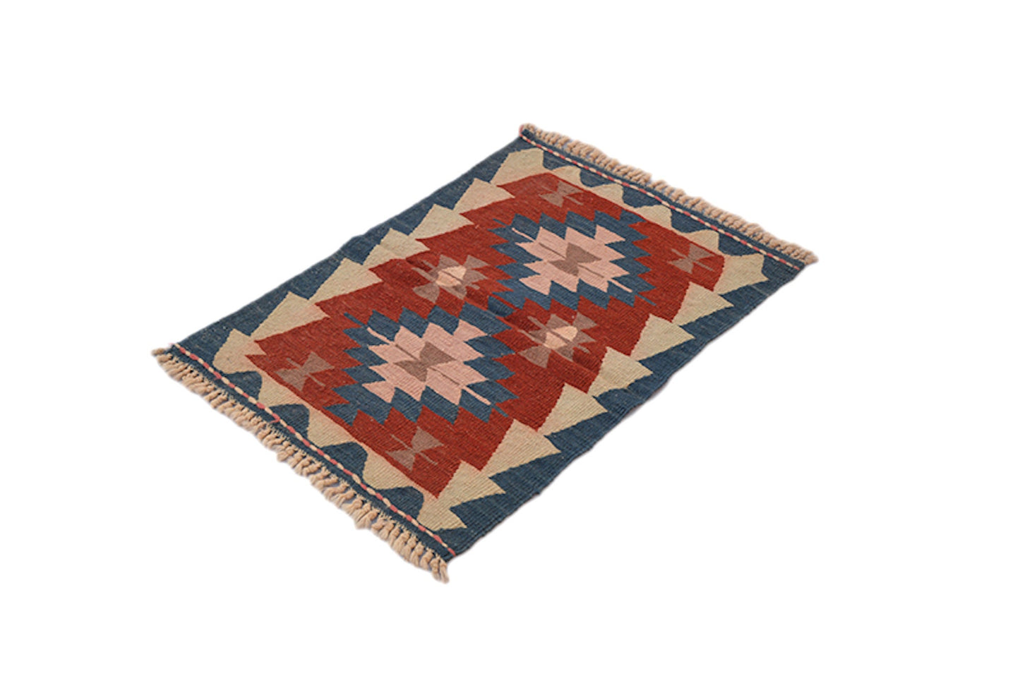 2 x 3 Pink Blue Traditional Kilim Rug | Flatweave Low Pile Wool Handmade Area Rug | Tribal Entryway Small Rug | Vintage Rug Shop