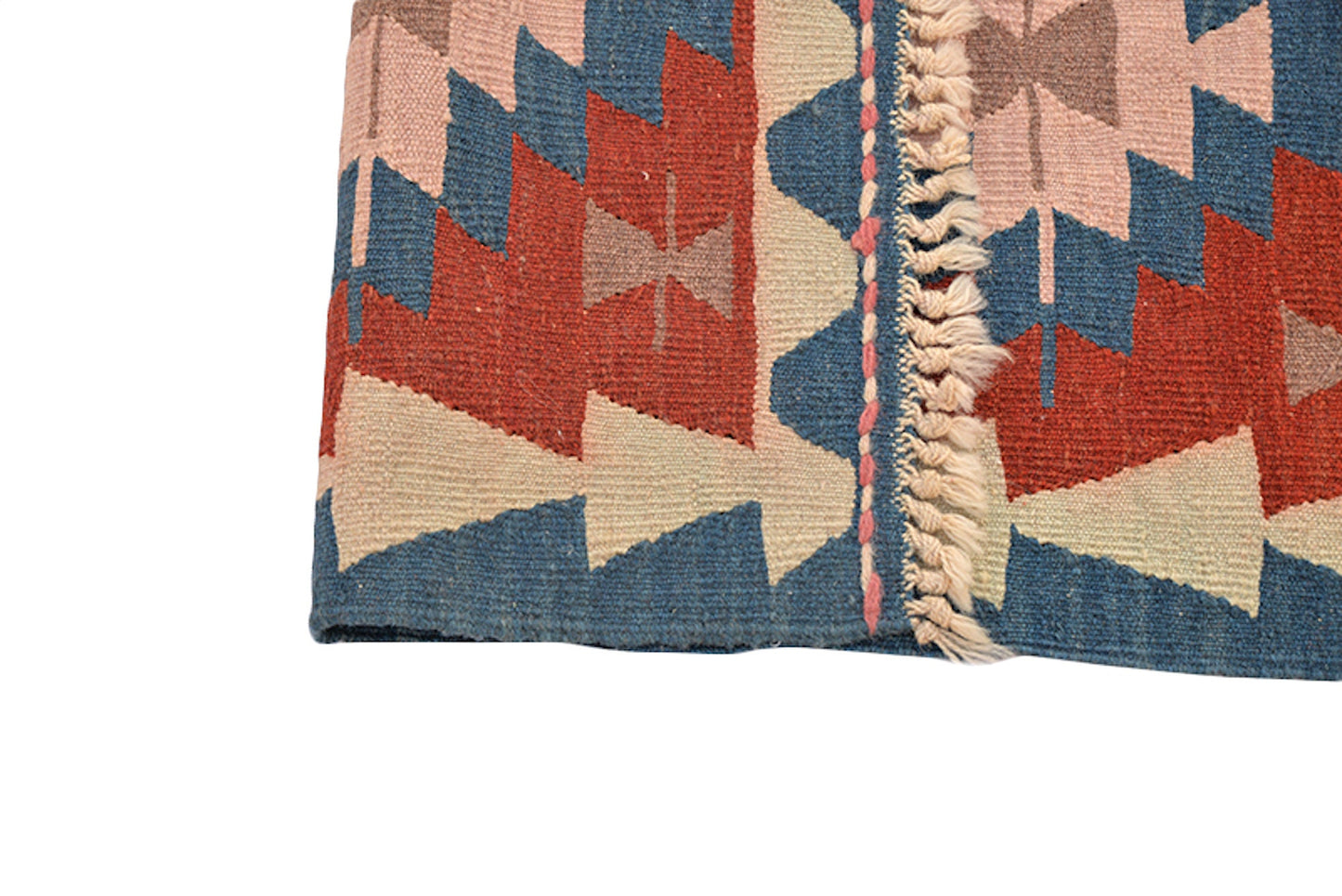 2 x 3 Pink Blue Traditional Kilim Rug | Flatweave Low Pile Wool Handmade Area Rug | Tribal Entryway Small Rug | Vintage Rug Shop