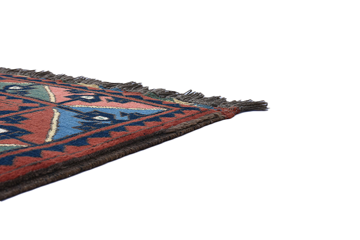 Square Red Green Turkish Area Rug | 5 x 5 Dark Colored Handmade Area Rug | Geometric Tribal Patterns | Flatweave Low Pile Rug | Wool Rugl