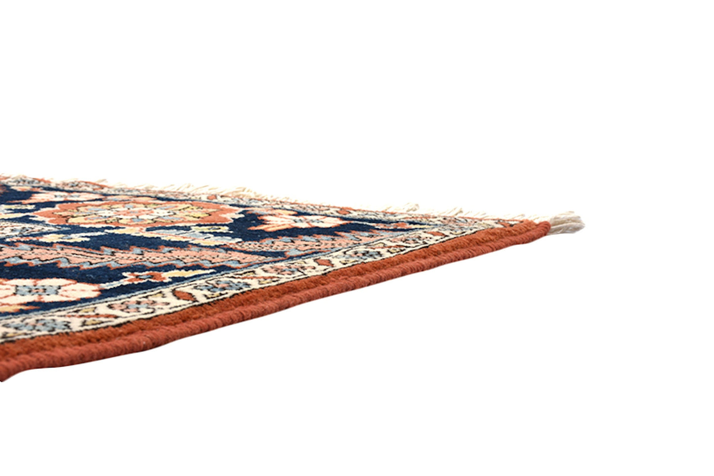 Orange Blue Oriental 6x8 Antique Rug | Accent One of a Kind Living Room Rug with Persian Motifs and Navy Blue Border