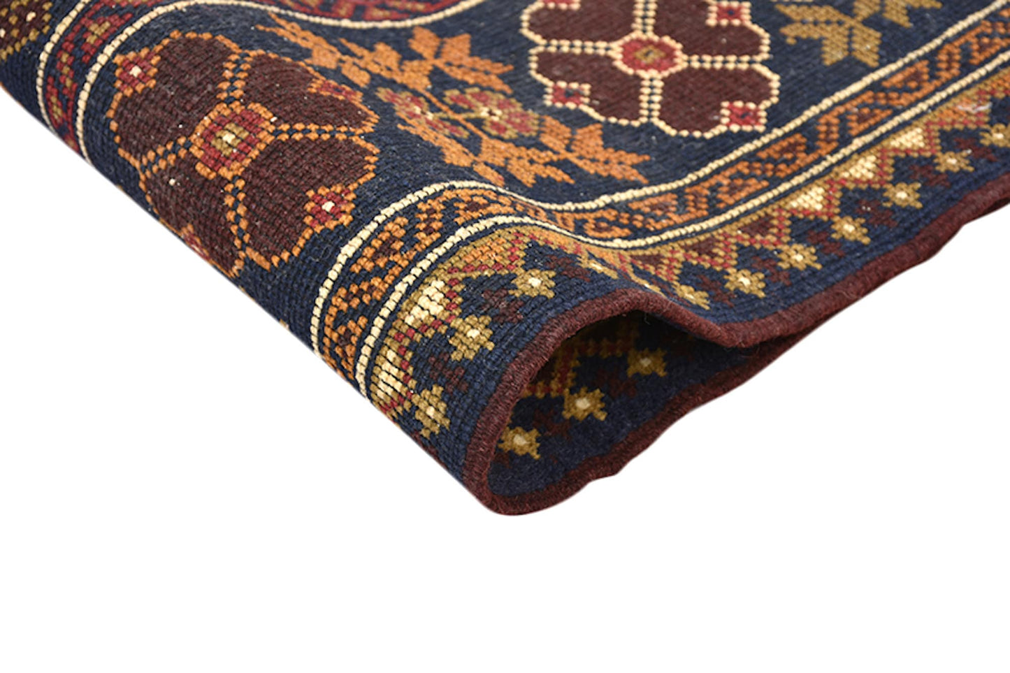 6x9 Navy Blue Red Oriental Antique Rug | Persian Design Style with Red Hexagon Medallion | Soft Low Pile Hand Knotted Area Rug