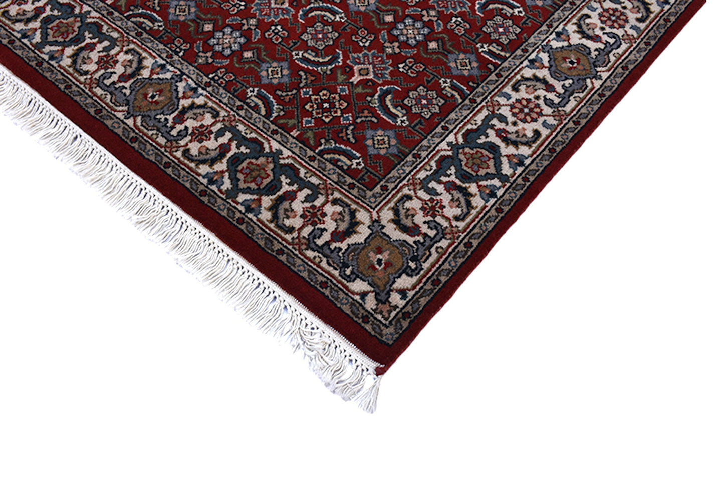 Red Blue Antique Rug | Oriental Persian Design with Ivory Border | Entryway Kitchen Rug | Accent Handmade Wool Rug