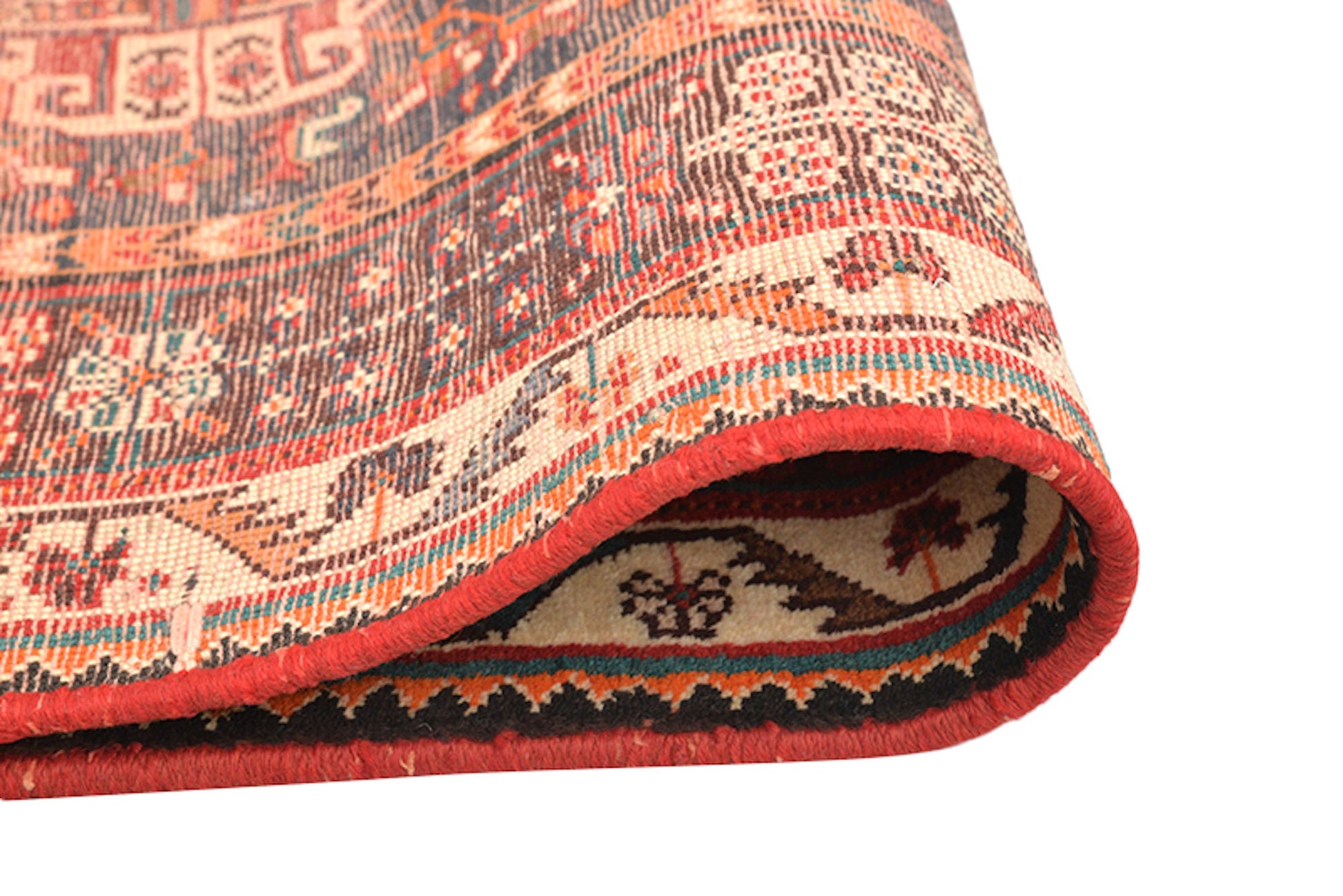 5 x 8 Dark Color Red Green Rug | Handmade Wool Area Rug With Red Medallion and Green Navy Background | Living Room Rustic Home Rug