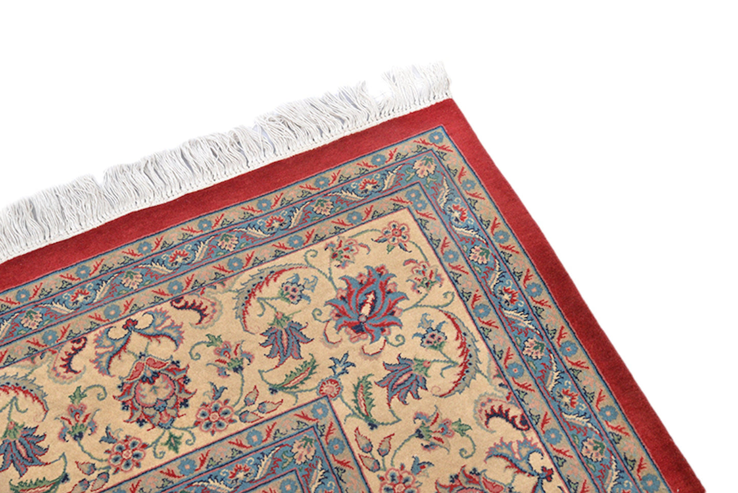 Red Large Oriental Rug with Medallion | 7 x 10 | Thick Beige Border with Blue Trimming