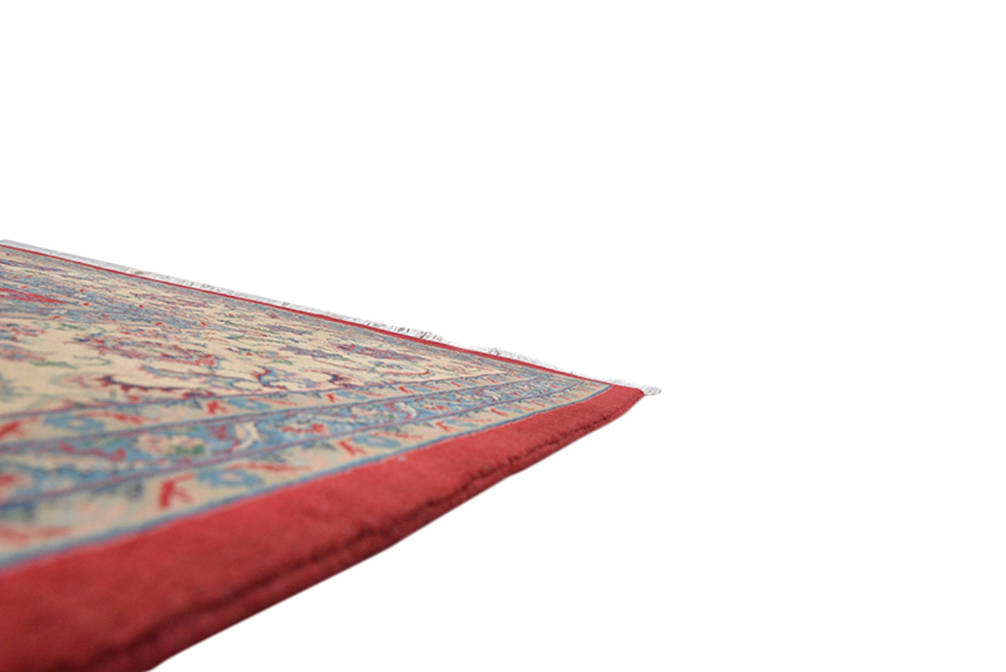 Red Large Oriental Rug with Medallion | 7 x 10 | Thick Beige Border with Blue Trimming