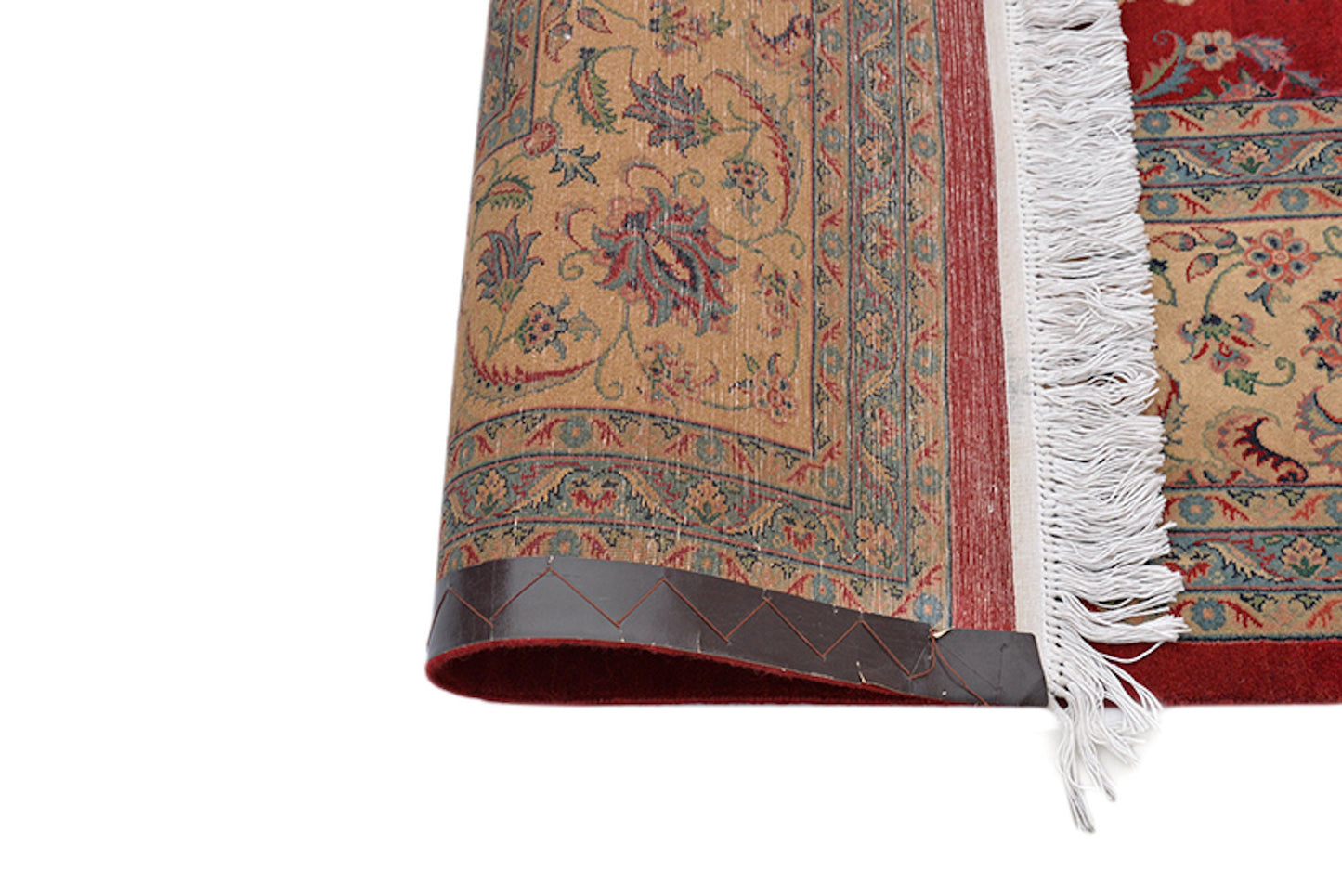 Red Large Oriental Rug with Medallion | 7 x 10 | Thick Beige Border with Blue Trimming