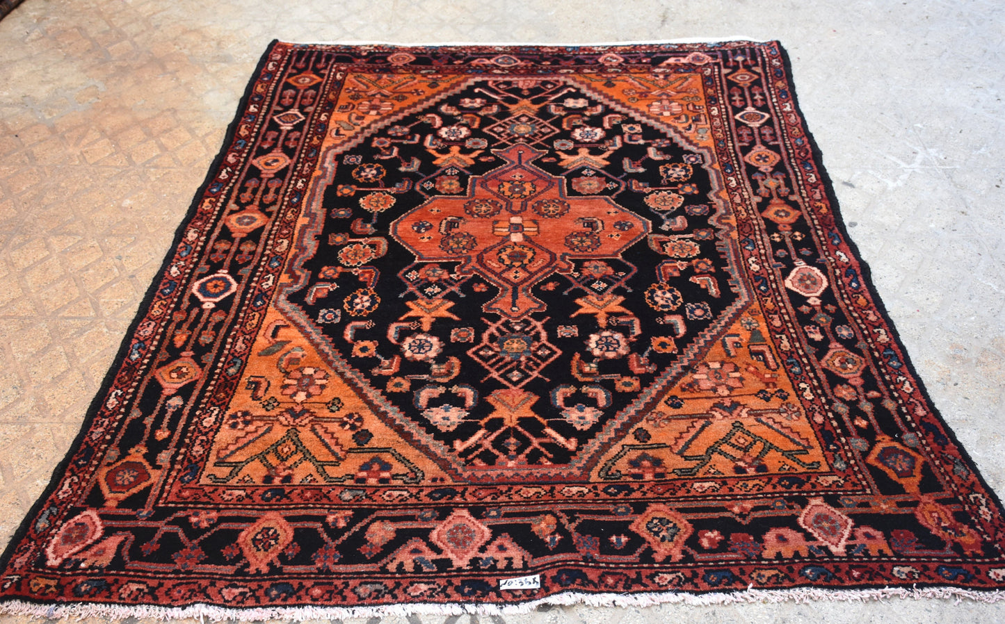 Black Orange 4x7 Vintage Rug | Tribal Oriental Persian Rug | Kazak Bohemian Rug | Handmade Rug