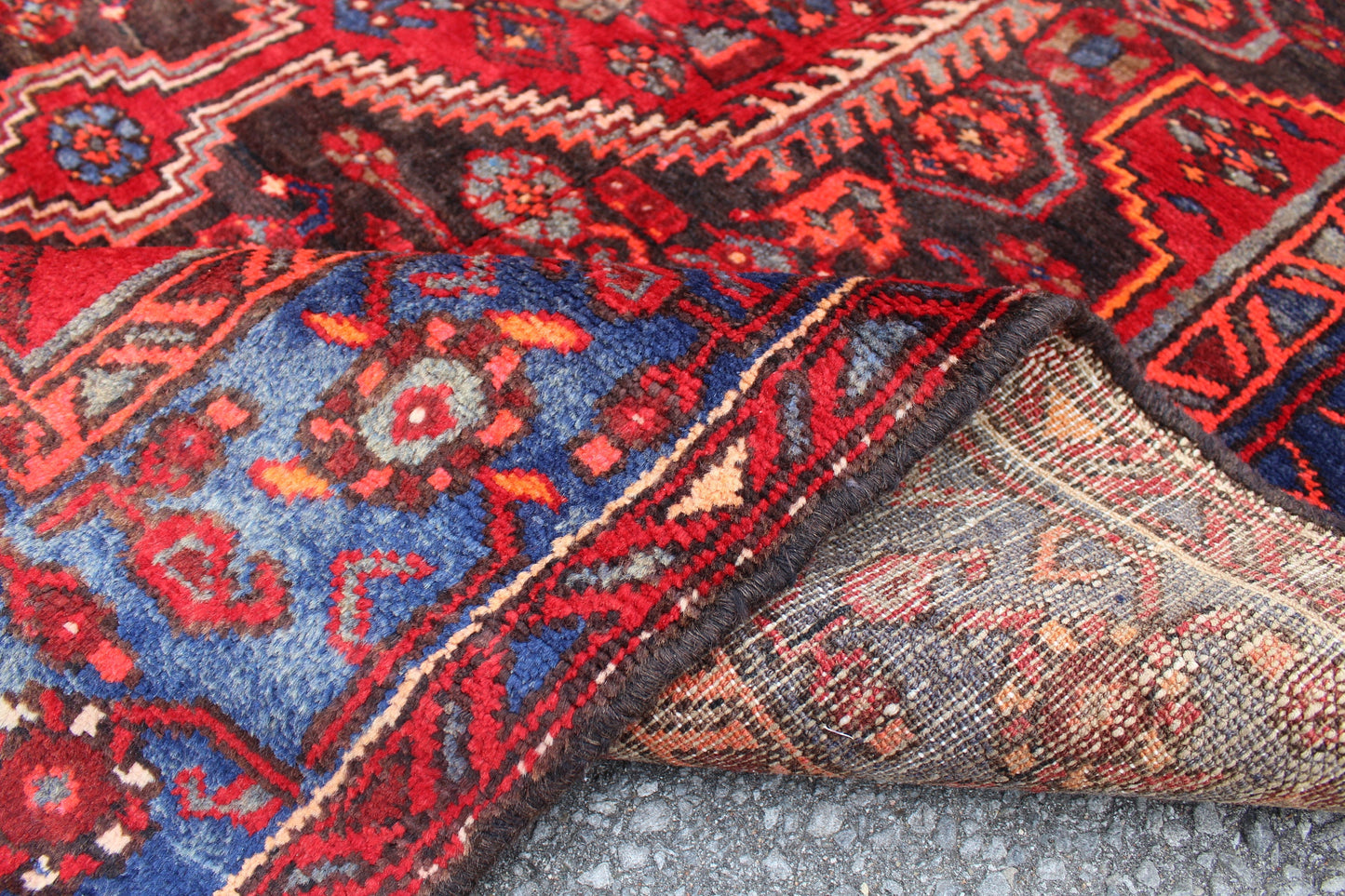 Red Blue 5x7 Vintage Rug | Tribal Oriental Persian Rug | Kazak Bohemian Rug | Handmade Rug | One of a Kind Rug