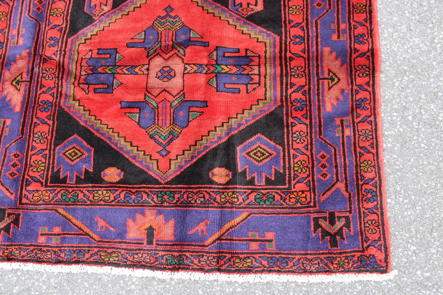 Red Blue 4x8 Vintage Rug | Tribal Oriental Persian Rug | Kazak Bohemian Rug | Handmade Rug