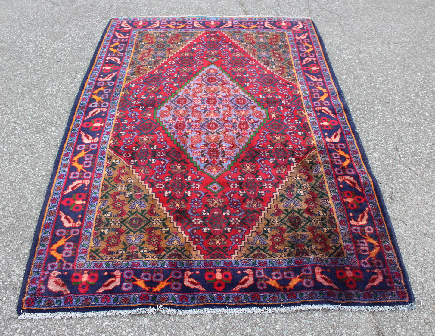 Red Blue 4x7 Vintage Rug | Tribal Oriental Persian Rug | Kazak Bohemian Rug | Handmade Rug