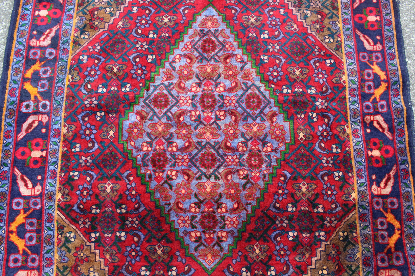 Red Blue 4x7 Vintage Rug | Tribal Oriental Persian Rug | Kazak Bohemian Rug | Handmade Rug