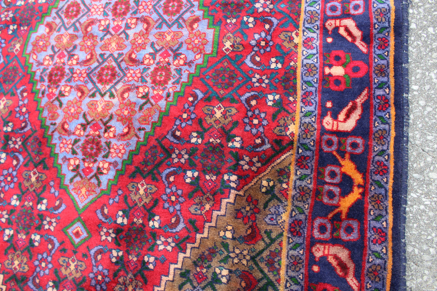 Red Blue 4x7 Vintage Rug | Tribal Oriental Persian Rug | Kazak Bohemian Rug | Handmade Rug