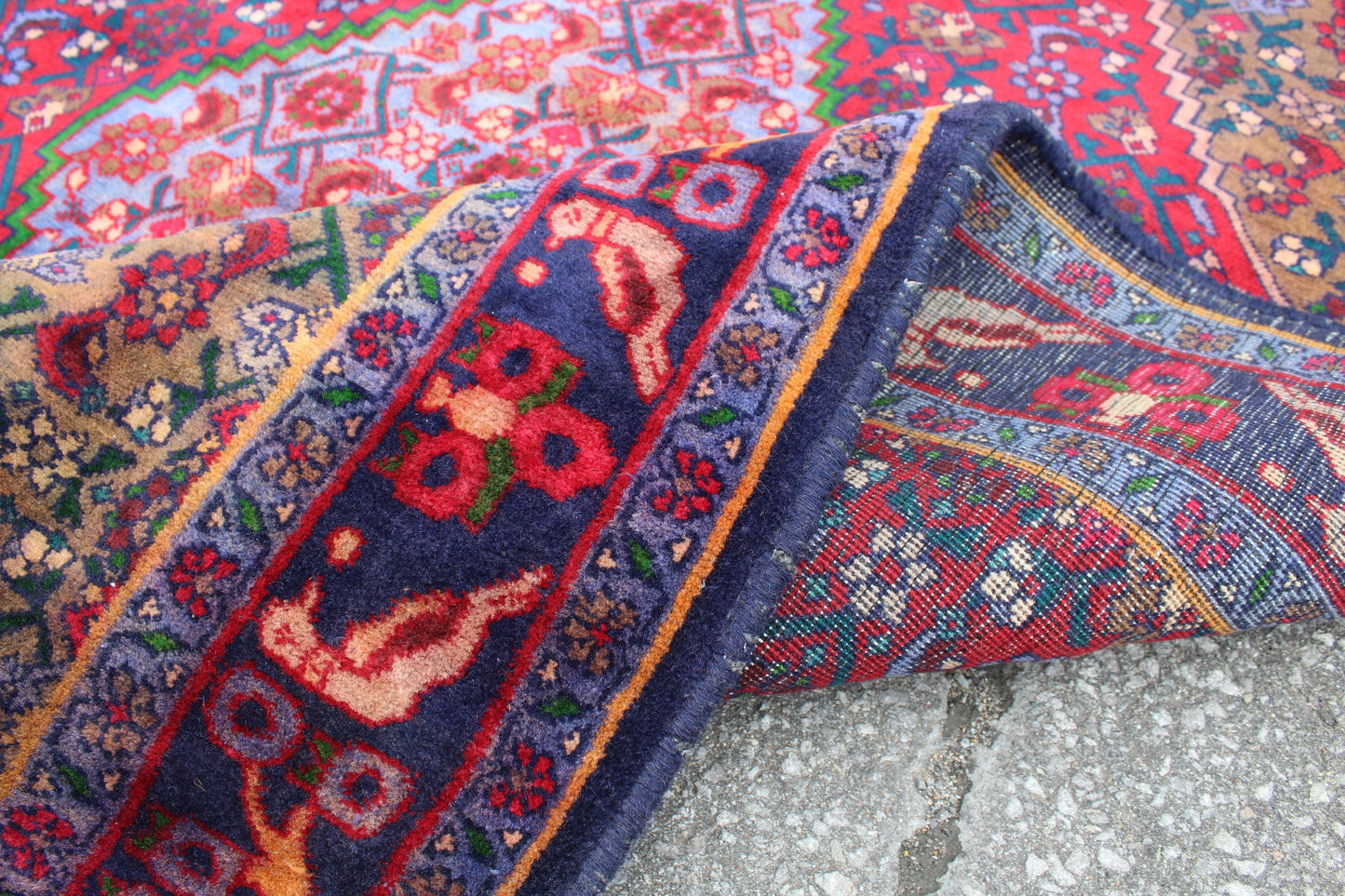 Red Blue 4x7 Vintage Rug | Tribal Oriental Persian Rug | Kazak Bohemian Rug | Handmade Rug