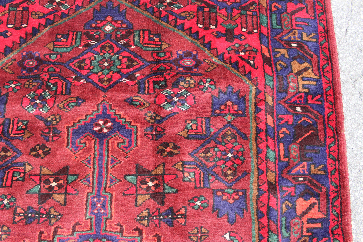 Red Blue 4x8 Vintage Rug | Tribal Oriental Persian Rug | Kazak Bohemian Rug | Handmade Rug