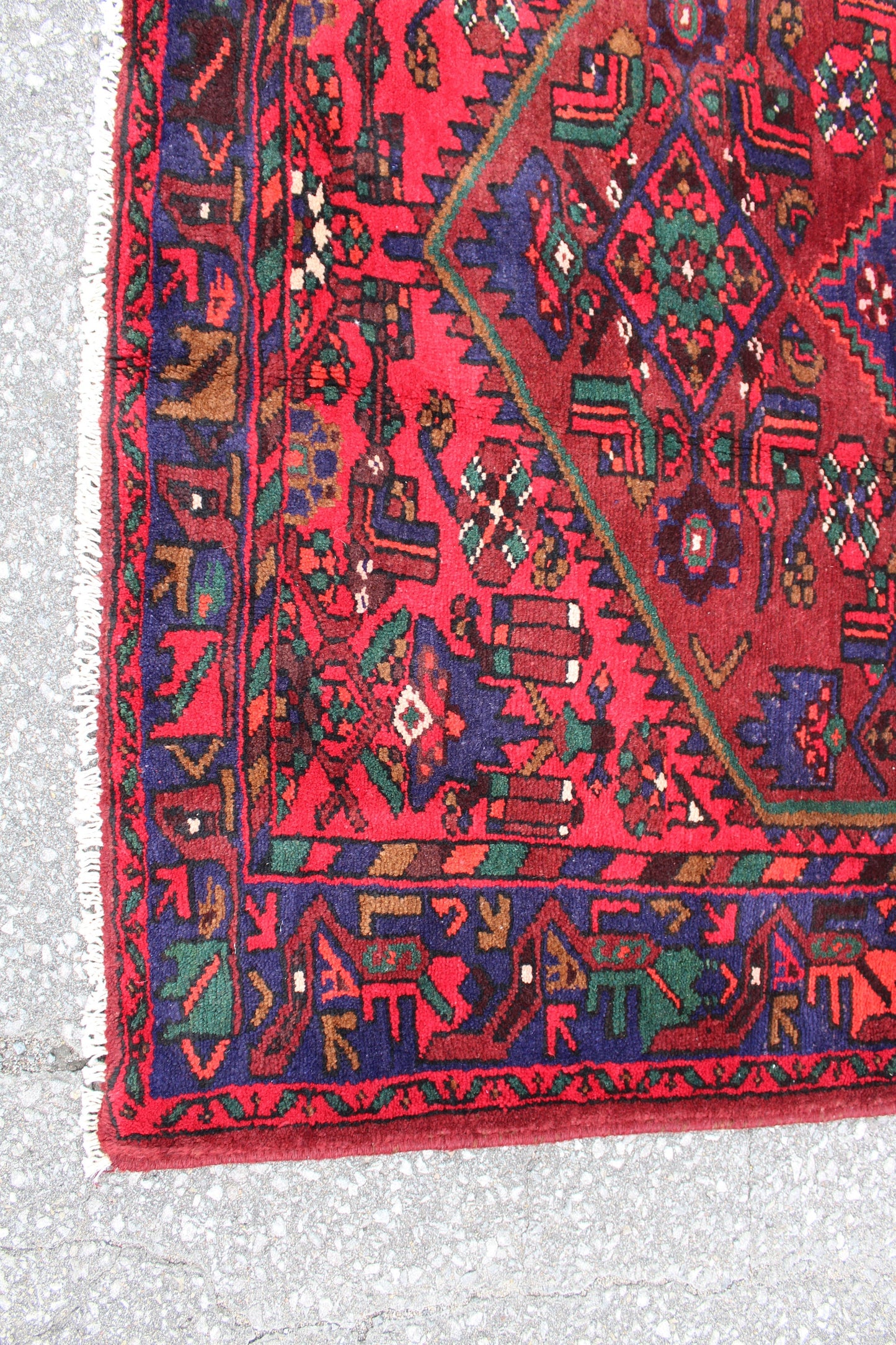 Red Blue 4x8 Vintage Rug | Tribal Oriental Persian Rug | Kazak Bohemian Rug | Handmade Rug