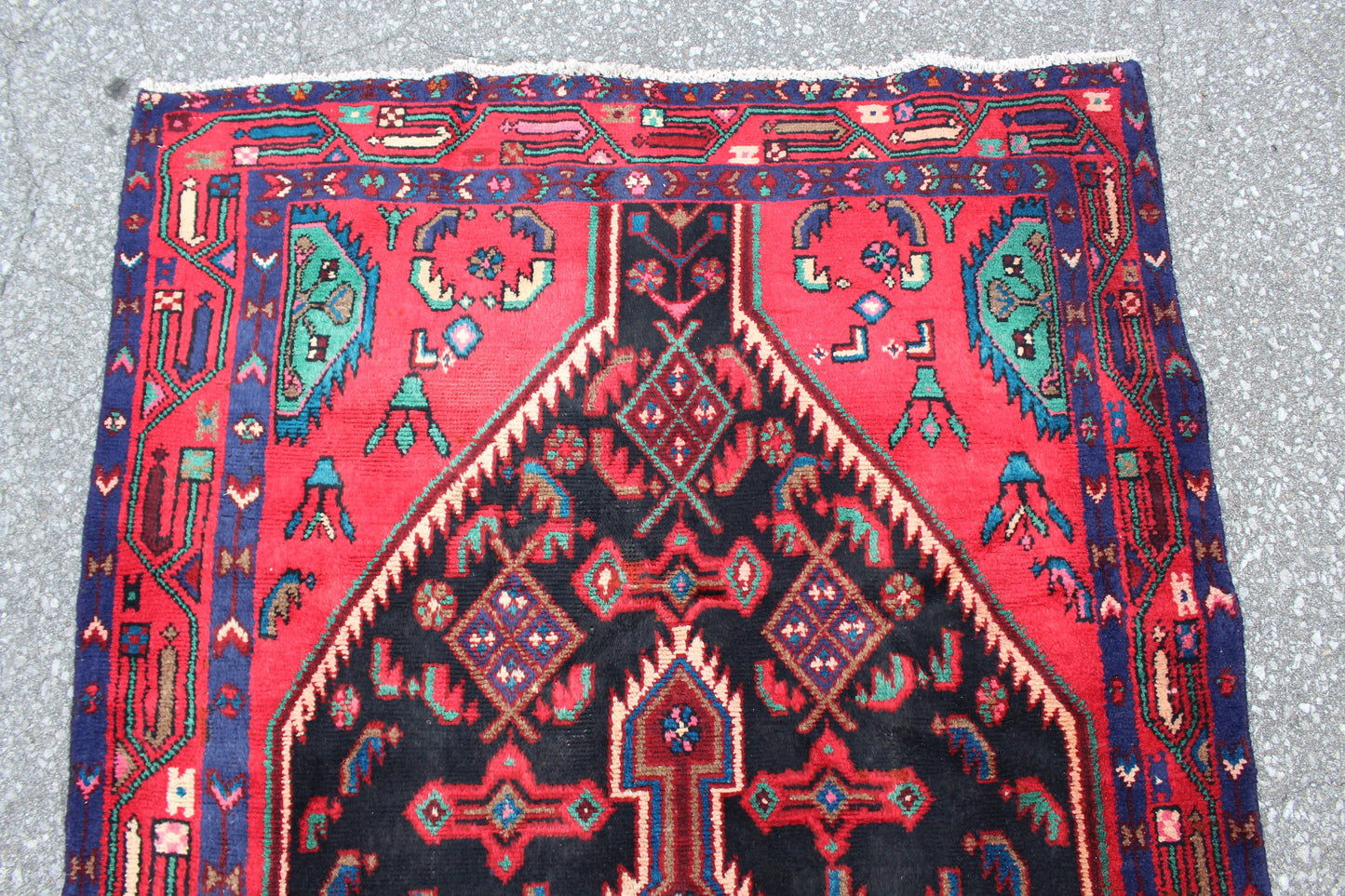 Navy Bright Red Black 3x7 High Pile Handmade Turkish Persian Rug