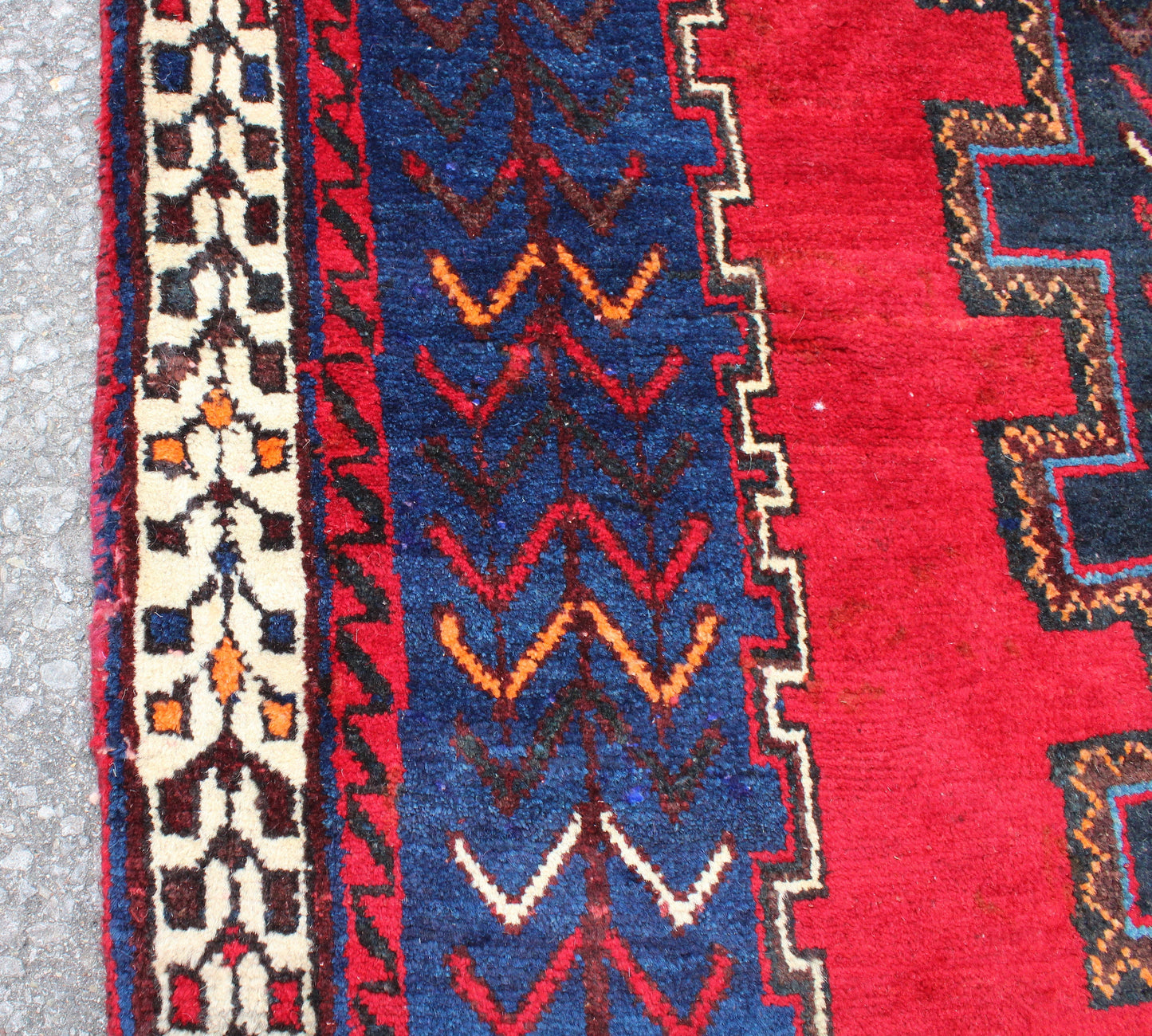 Blue 5x6 Rug with Red Accents | Wool Hand Knotted Tribal Rug