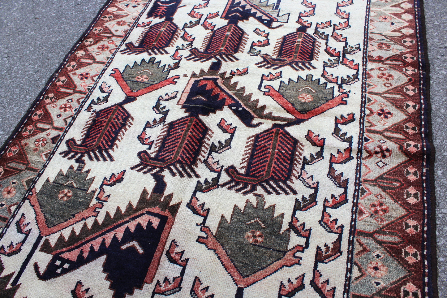 Earth Toned Ivory Rust 3x5 Handmade Vintage Turkish Area Rug