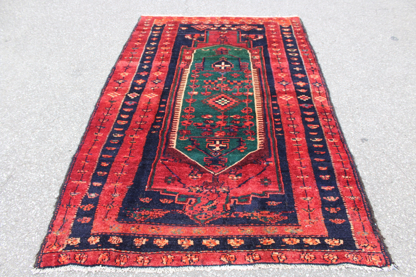 Red Blue 5x7 Vintage Wool Area Rug