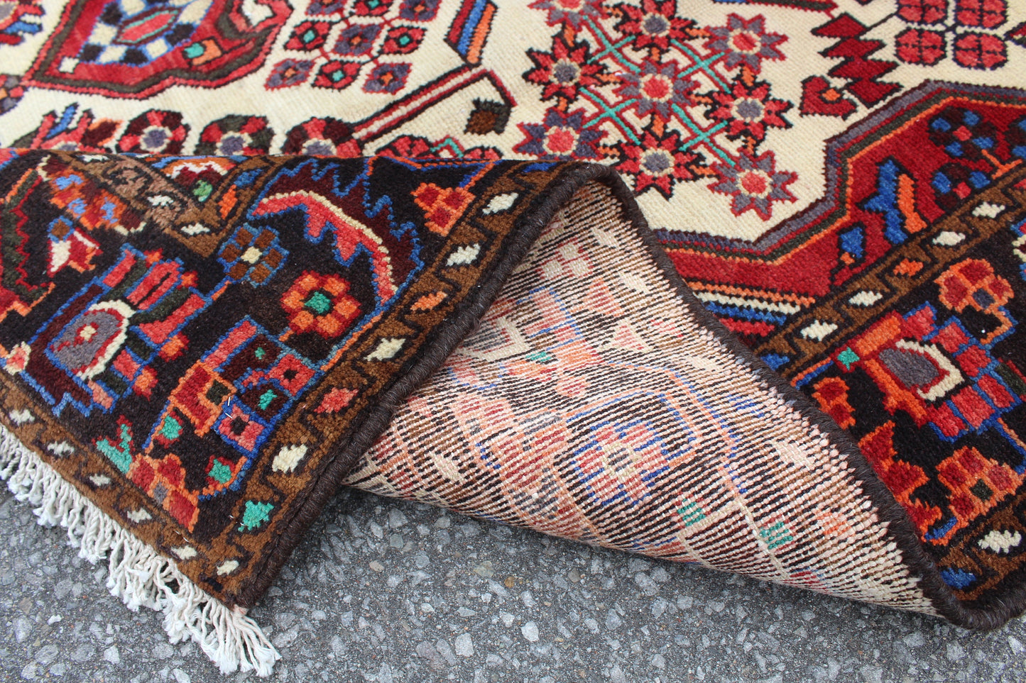 Red Beige 4x7 Vintage Hand Knotted Rug