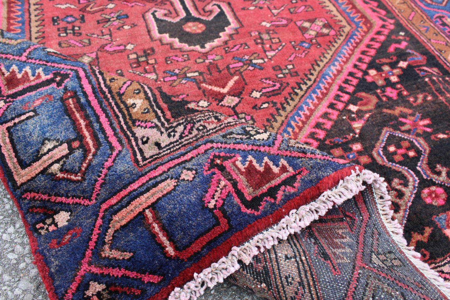 Red Blue 4x6 Vintage Tribal Handmade Rug