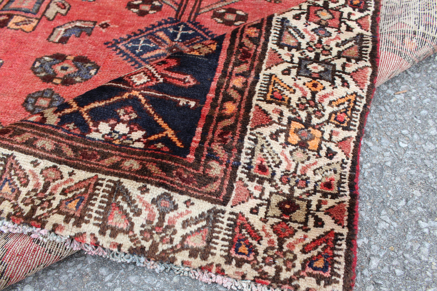 Red White 4x7 Vintage Tribal Handmade Rug