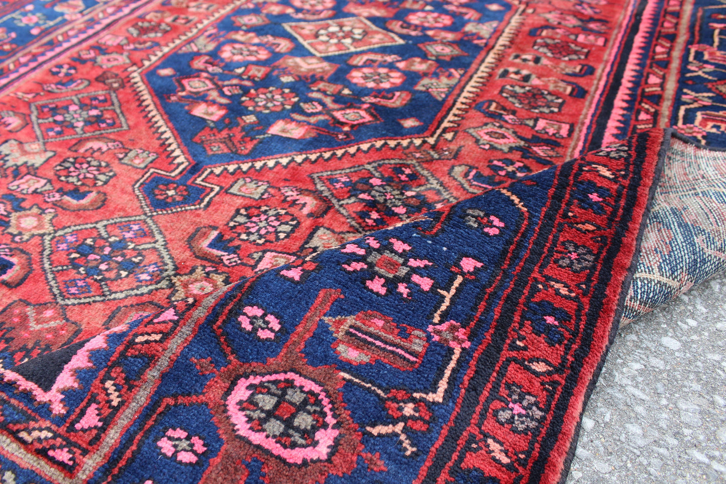 Rusty Pink & Blue 5x6 Persian Tribal Wool Hand Knotted Area Rug