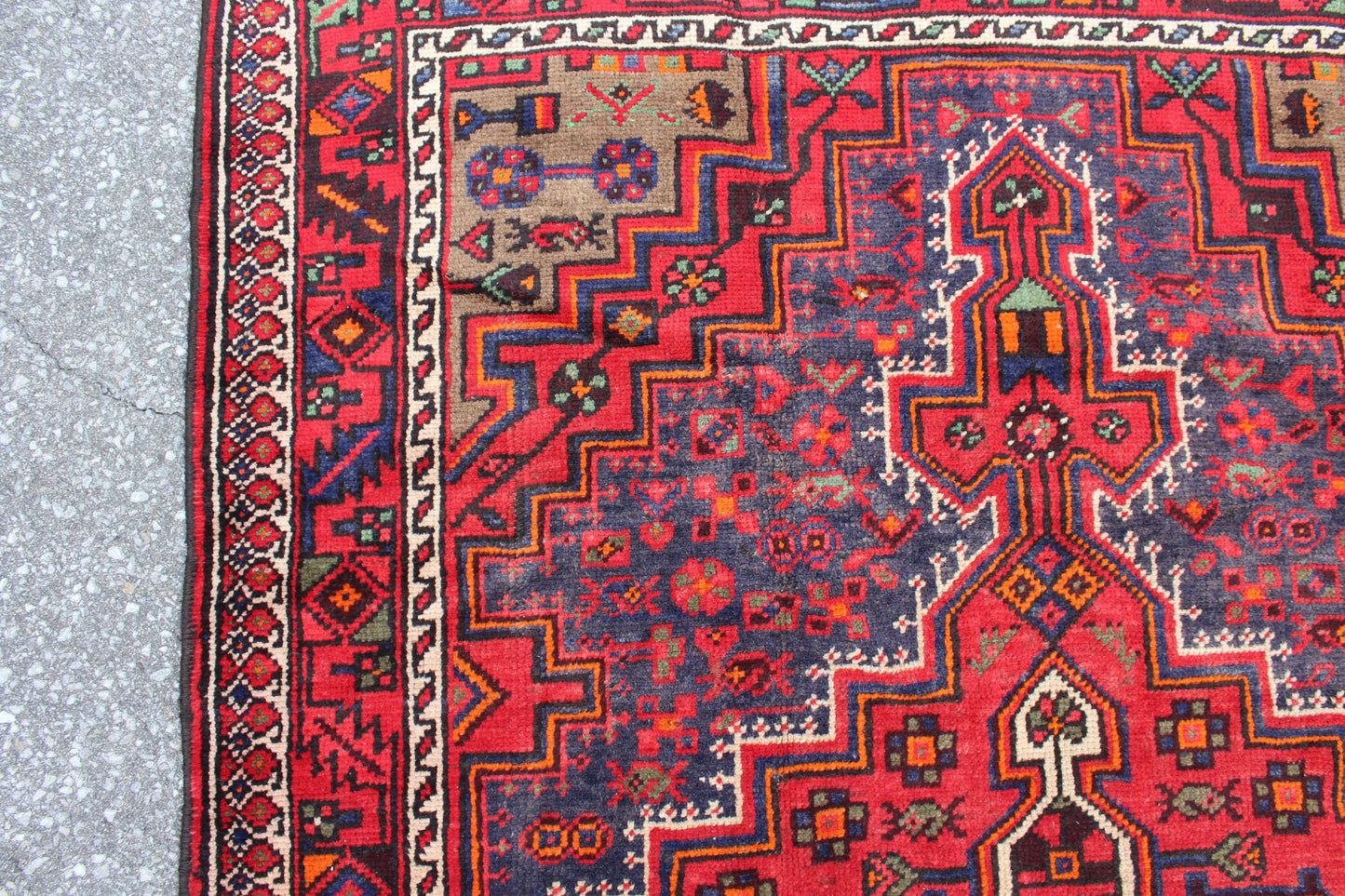 Red Blue 5x7 Vintage Hand Knotted Wool Rug