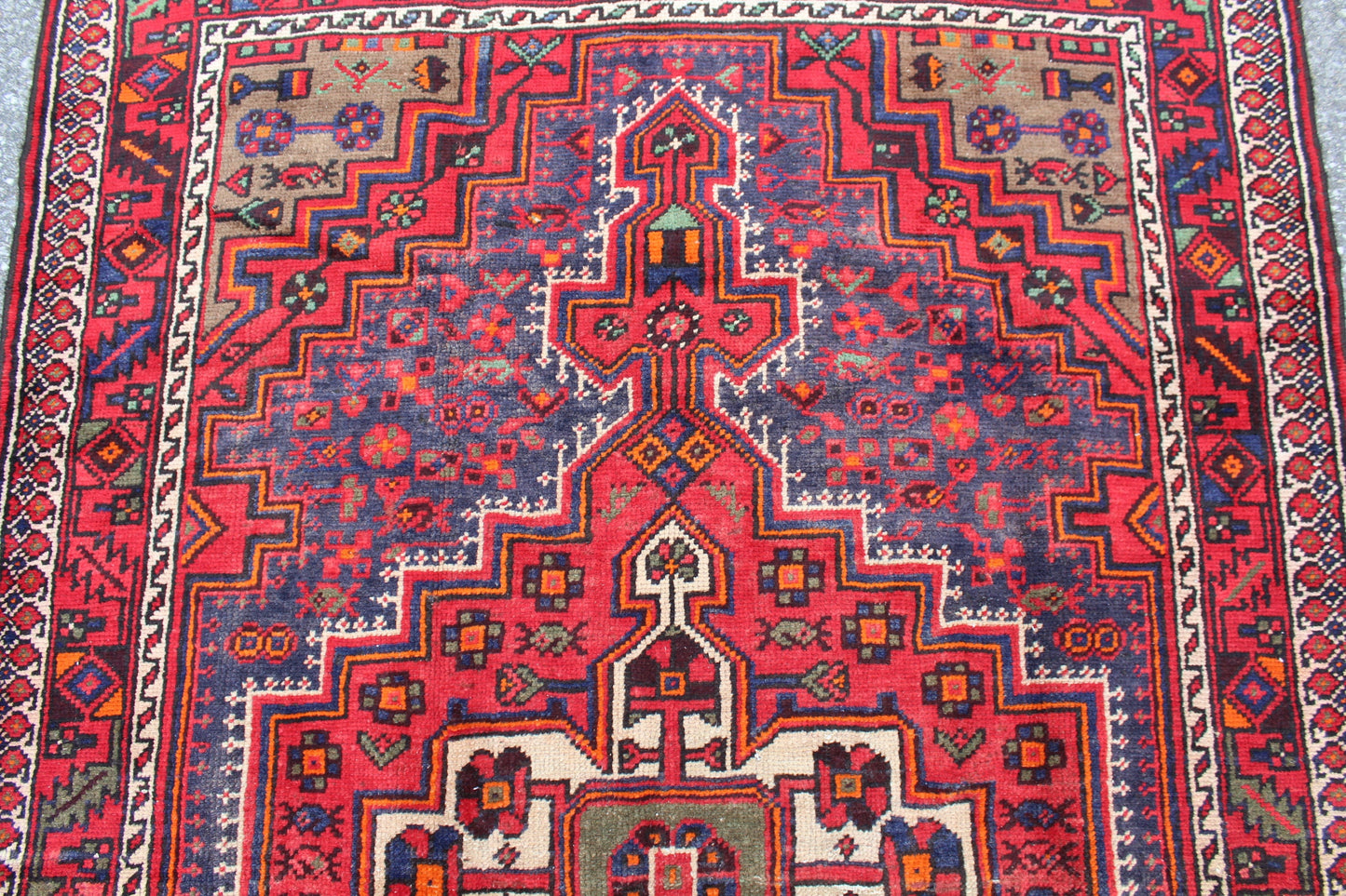 Red Blue 5x7 Vintage Hand Knotted Wool Rug
