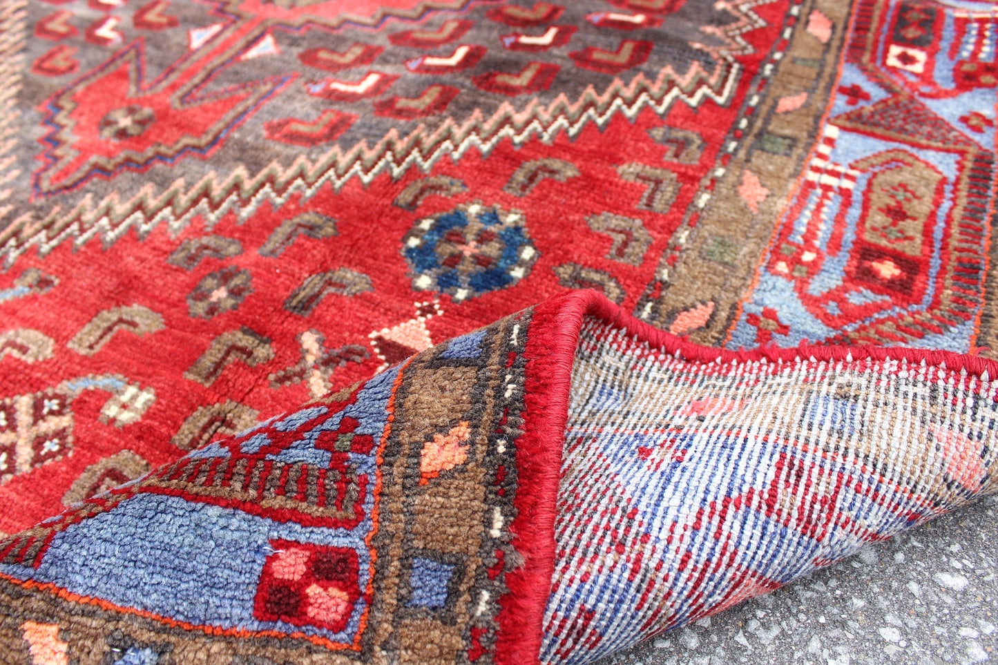 Red Blue 4x7 Vintage Wool Area Rug