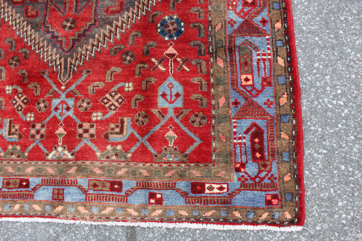 Red Blue 4x7 Vintage Wool Area Rug
